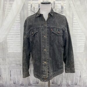 Levis Medium Trucker Jacket Denim Cotton Button Black Stonewash Retro Oversized